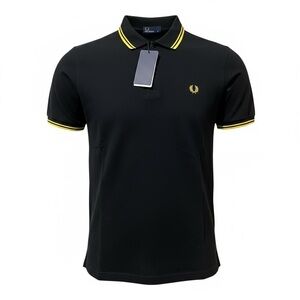 New Womens Fred Perry Black & Yellow Twin Tipped Polo Shirt Top XL Oi Punk Rock